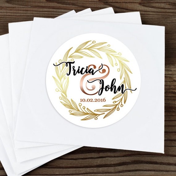 Gold Wreath Stickers, Custom Labels - Round Wedding labels - Bridal Shower stickers - Wedding Candy Stickers - Autumn Decor - Fall Decor Il_570xn
