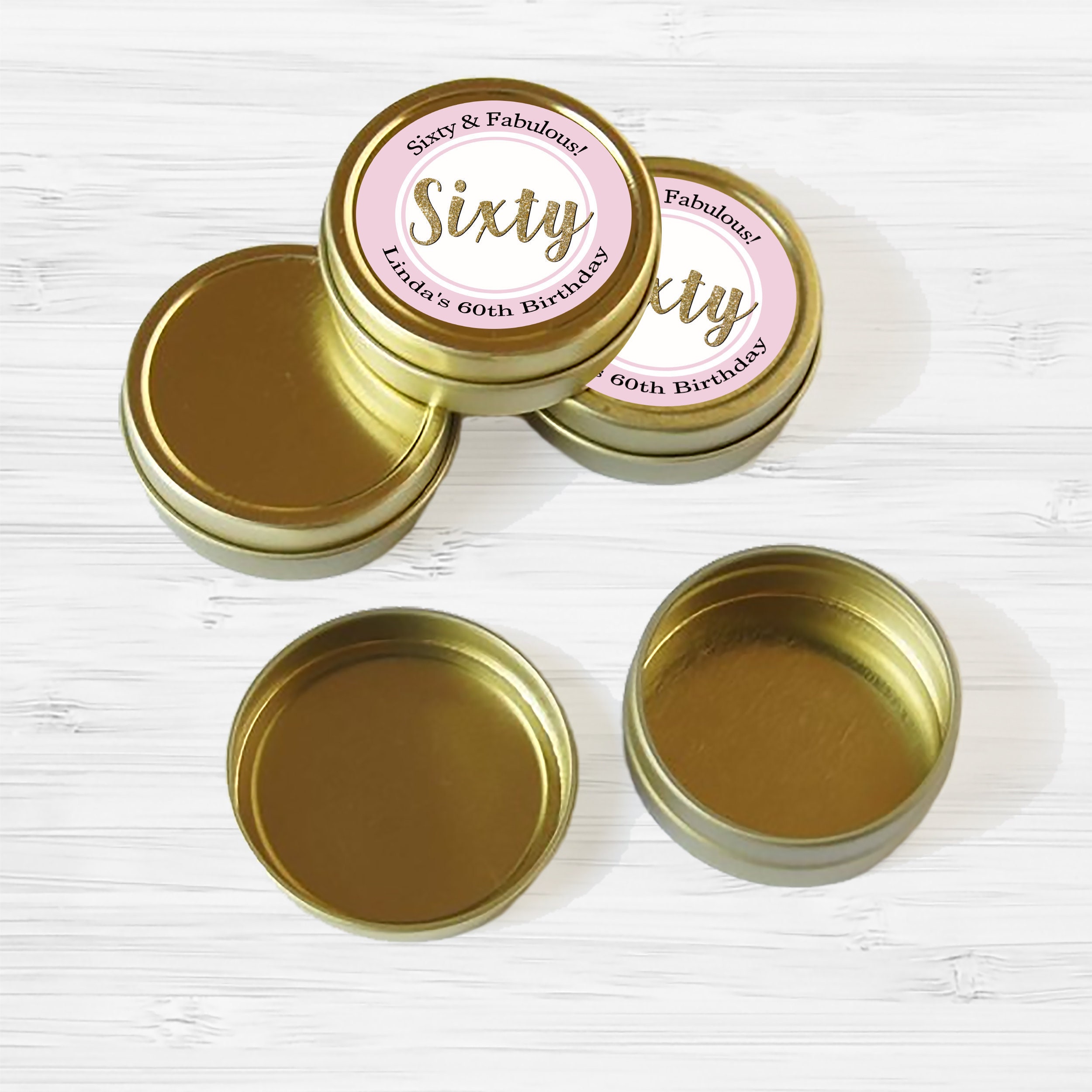 60th Birthday Gold Mint Tin Party Favors - Birthday Party Supplies