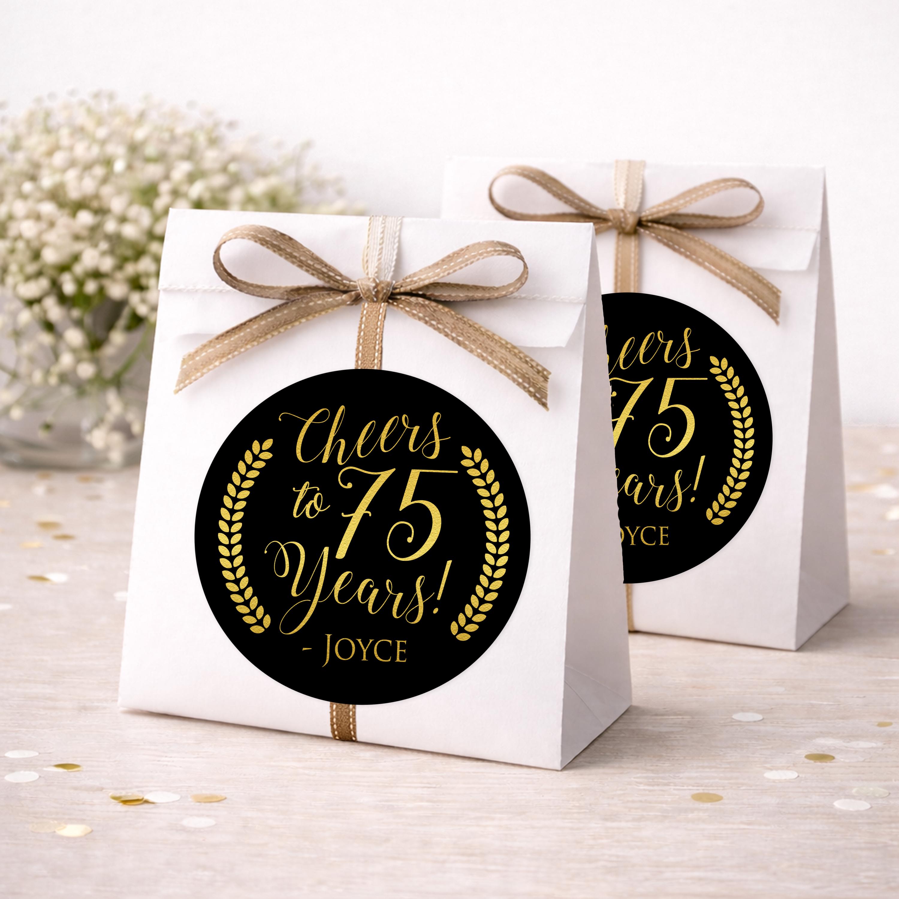 Cheers to 75 Years Birthday Stickers - Personalized Round Labels ...