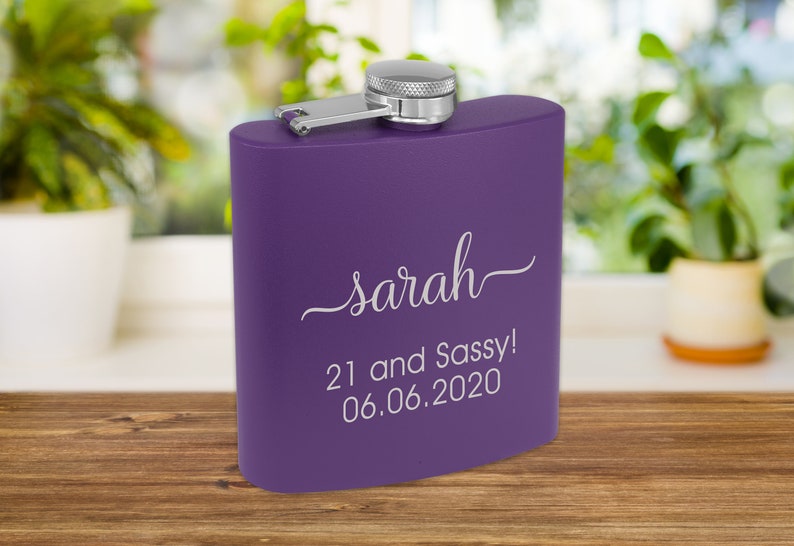 Purple Hip Flask Personalized Bridesmaid Flask Custom Etsy
