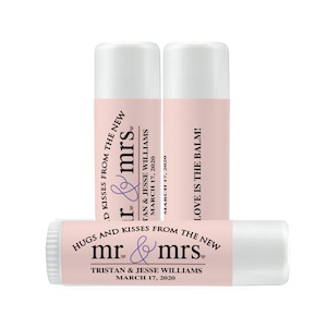 Personalized Mr and Mrs Lip Balm Labels - Wedding Favors  - 1 Sheet of 12 Lip Balm Labels - Mr and Mrs Lip Balm Labels - Hugs and Kisses