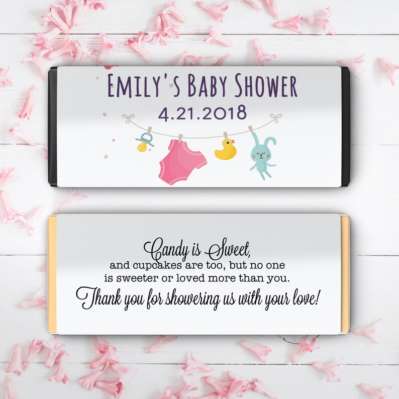 Set of 12 Girls Baby Shower Decor Baby Shower Favors Large Personalized A Sweet Thank You Baby Shower Hershey Candy Bar Wrappers