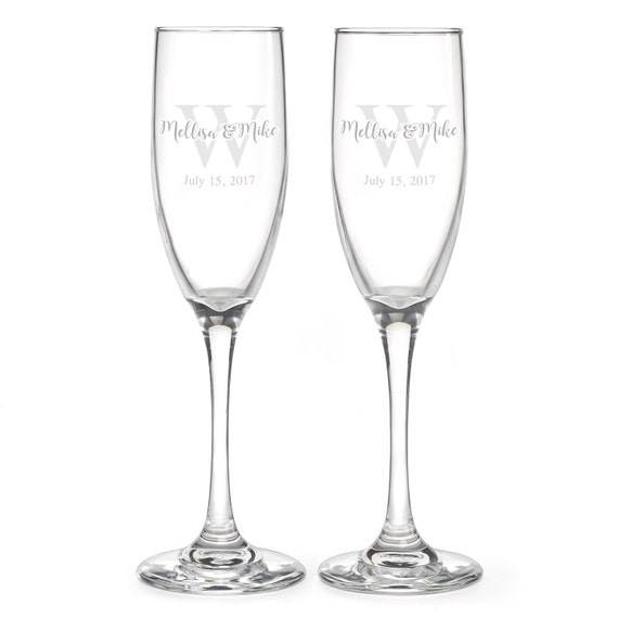 Personalized Wedding Flutes, 2 Toasting Flutes, Engraved Wedding Flute, Monogram Toasting Flutes, Bride & Groom Champagne Flutes Il_570xn