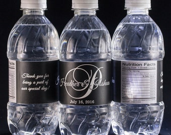 Printed Water Bottle Labels | Custom Script Monogram | Waterproof, Smudge proof, Peel and Stick | Weddings, Bridal Shower  | 30 Stickers