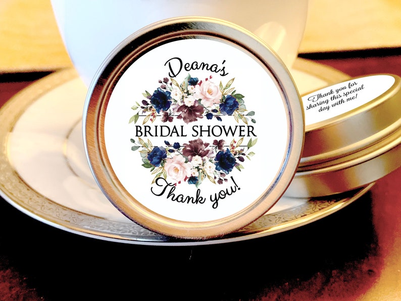 Personalized Navy Blue, Dusty Rose, White and Gold Accents Bridal Shower Favors Wedding Favors Mint Tin Favors Set of 12 image 1