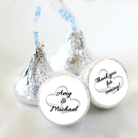 108 Initials and Wedding Date with Heart Hershey Kiss Labels Stickers Favors