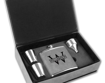 Personalized Groomsman Flasks, Leather Wrapped, Engraved Flask, Engraved Groomsmen flask, Gift for Him, Gray Leather Flask