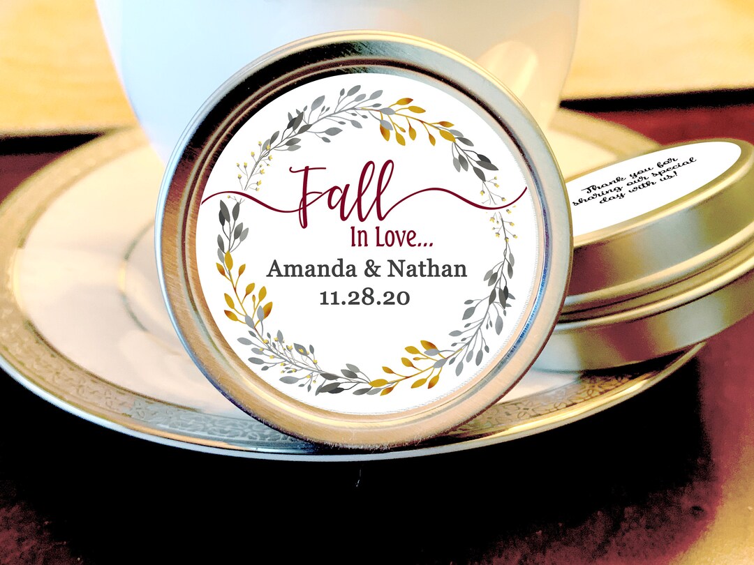 Mint Tin Wedding Favors Fall in Love Wreath Mint Favors Custom Text