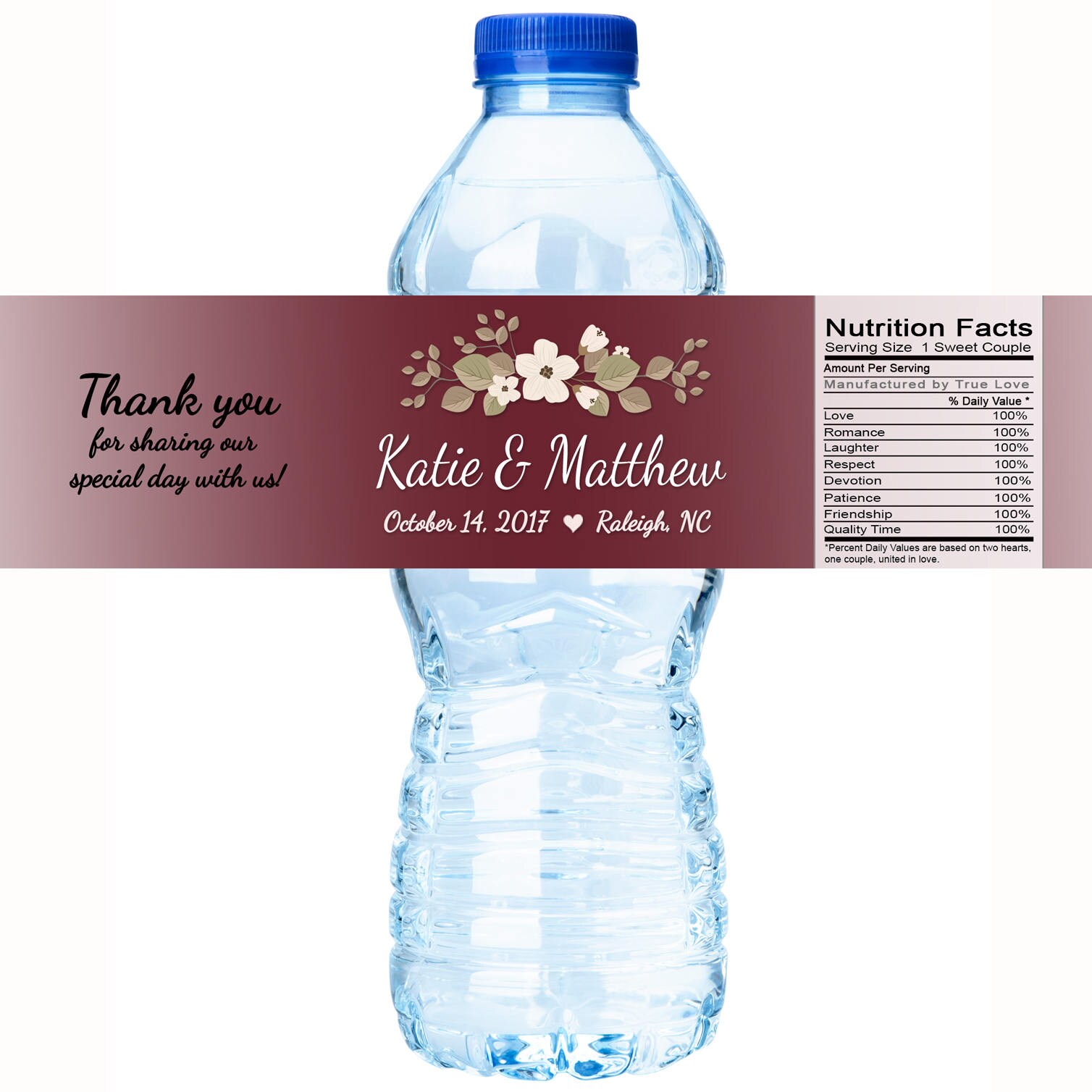 100 Creative Floral Water Bottle Labels Personalized Wedding Birthday Party 8x2" 