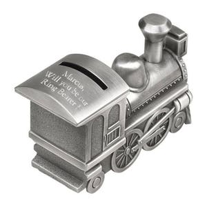 Personalized Train Bank Ring Bearer Gift Child's Gift Train Will you be our Ring Bearer Train Bank Pewter Train Bank image 4