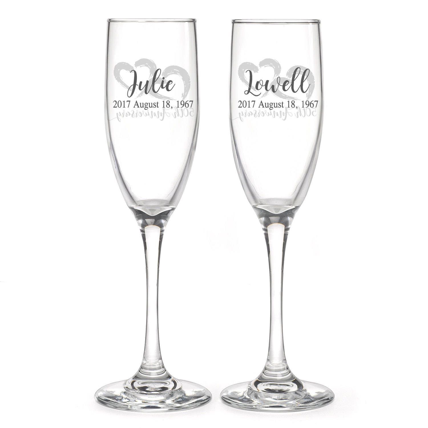 Personalized 50th Anniversary Wedding Flutes, 2 Toasting Flutes