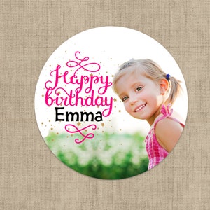 Birthday Photo Stickers, Custom Birthday Labels - Round Birthday labels - Photo Birthday stickers - Candy Stickers - Envelope Seals