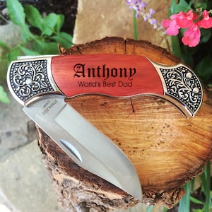 Groomsman Pocket Knife Hunting Knife Engraved Rosewood Knife Groomsmen Gift Engraved Knifes Christmas Gift Engraved Hunting Knife image 1