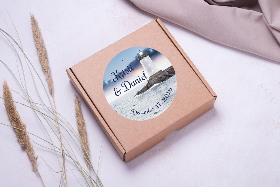 Round Lighthouse Sticker Personalized Lighthouse Stickers for Weddings, Bridal Showers ...