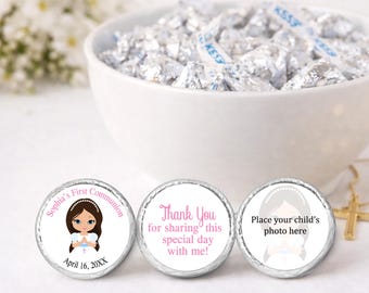 First Holy Communion Candy Kiss Labels Personalized Photo Favor Stickers