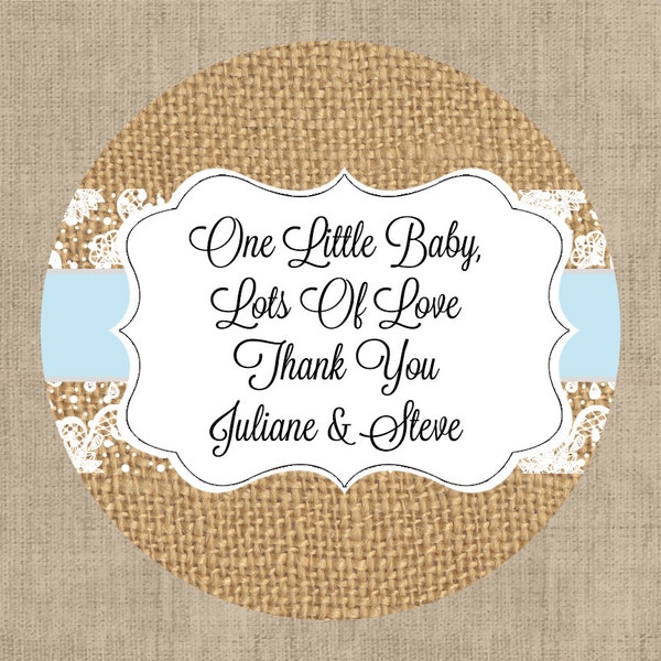 Jar Lid Labels - Glossy Round Sticker Label Tags - Custom Baby Favors - Choice of Color - Burlap and Lace Stickers