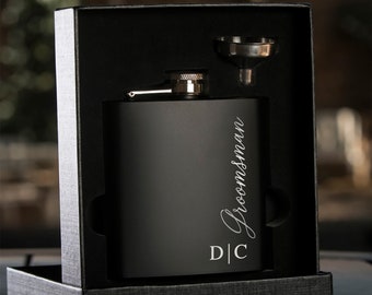 Personalized Engraved Flask, Personalized Black Flask, Groomsman Flask, Best Man Flask, Wedding Party Flask, Bridal Party Flask