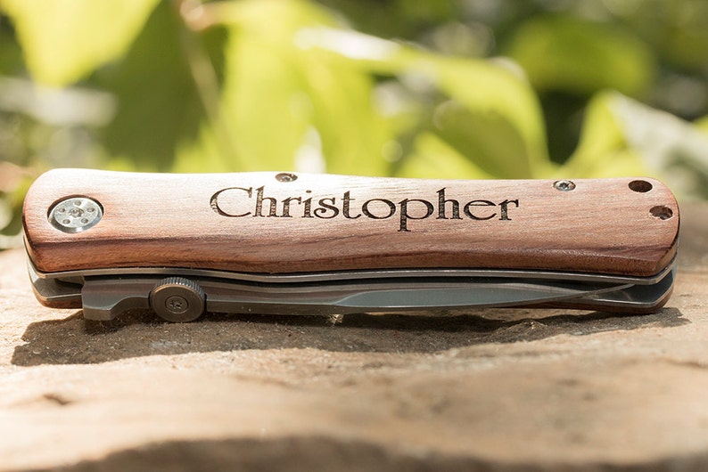 Personalized Pocket Knife, Hunting Knife, Gift for Men, Rosewood, Custom Camping Knife, Groomsmen Knife, Engraved Knifes, Engraved Wood image 3