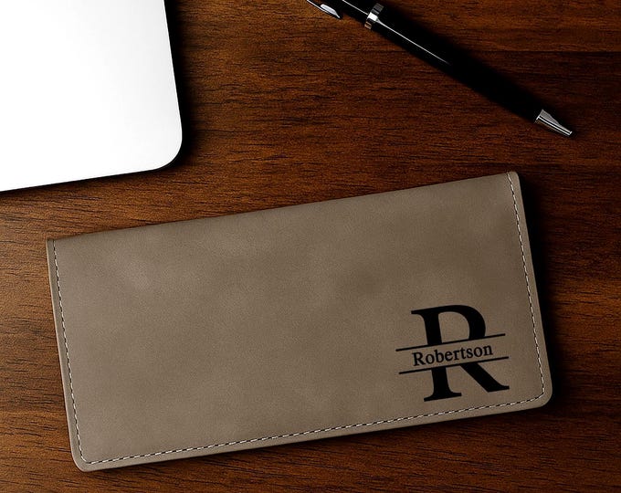 Personalized Leather Checkbook Cover · Custom Engraved Monogram Checkbook Wallet · Gift for Her & Him