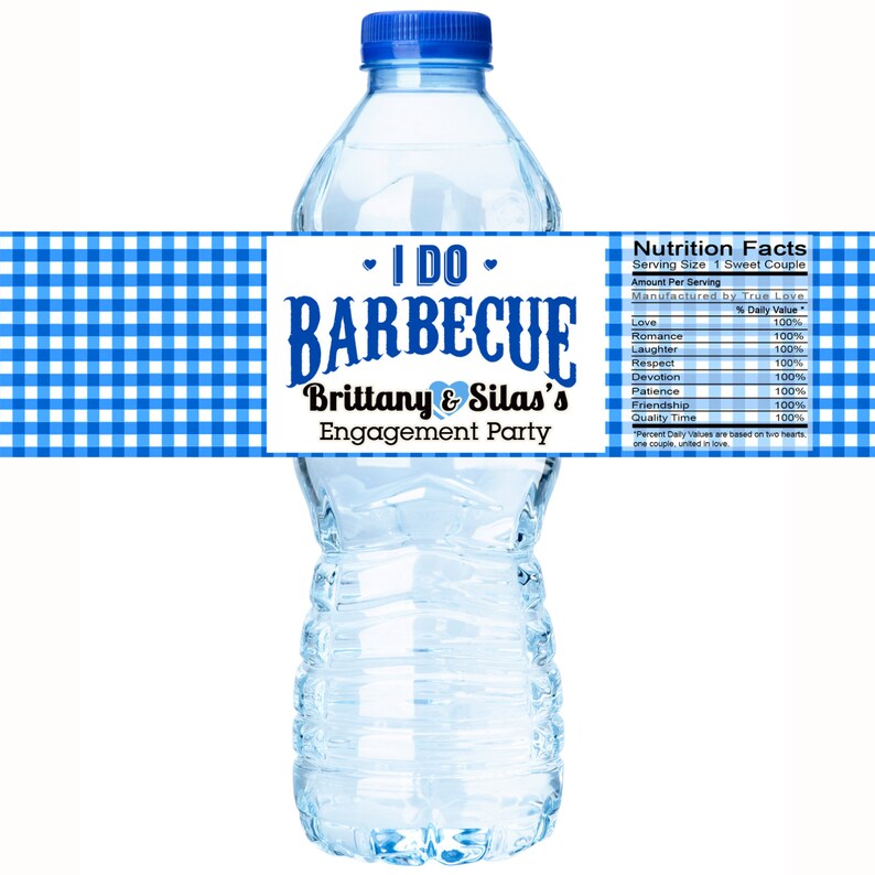 I Do BBQ Bachelorette Customizable Personalized Labels Water Bottle Labels Bridal Shower Engagement Party Wedding I DO BBQ Blue