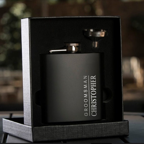 Personalized Engraved Flask | Personalized Black Flask | Groomsman Flask | Best Man Flask | Wedding Party Flask | Groomsman Vertical Il_570xn