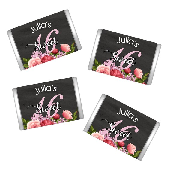 Printed Miniature Candy Stickers | Small Candy Stickers | Sweet 16 Floral | Birthday Party Décor | more sizes available Il_570xn