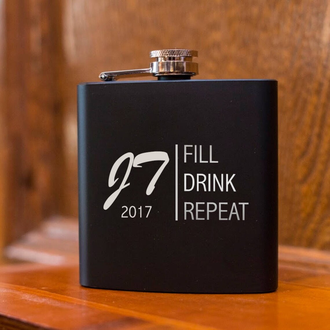 Personalized Black Flask Fill Drink Repeat Flask Groomsman Etsy UK