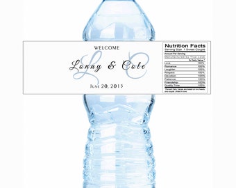 Wedding Water Bottle Labels, Monogram Water Bottle Labels, Bottled Water Labels, 30 Wedding Water Labels, Welcome Wedding Bags, Custom Color