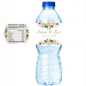 30 Personalized Custom Floral Waterproof Water Bottle Labels - Great for Weddings, Favors, Wedding Showers, Parties