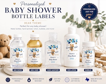 Personalized Bear Baby Shower Favor Labels | "Bearly Wait" Theme Stickers