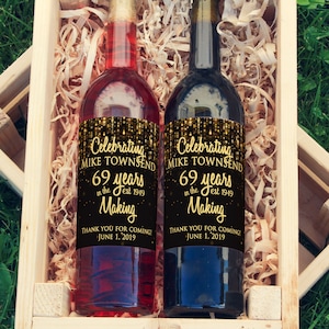 Milestone Birthday Wine Labels - Thank You Wine Labels  - Birthday Wine Bottle Labels - Custom Labels - Color Coordinated