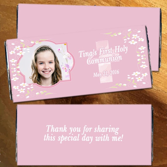 First Communion Chocolate Bar Wrappers - Holy communion candy wrapper, Pink Communion Wrappers, Girls Communion, First Communion Party Favor Il_570xn