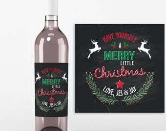 Christmas Wine Bottle Label - 4 Christmas Wine Labels - Have Yourself a Merry Little Christmas Crimson Red Label, Christmas Gift Tags