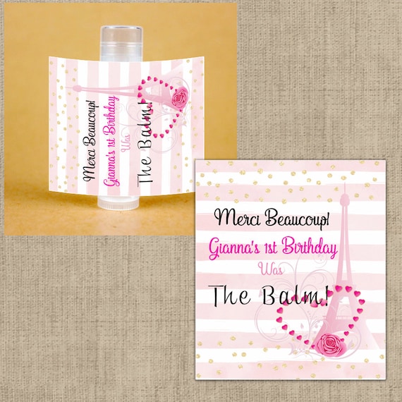 Lip Balm Labels - Personalized Lip Balm Labels - Merci Beaucoup - Paris Theme - 1 Sheet of 12 Lip Balm Labels - Custom Lip Balm Labels Il_570xn