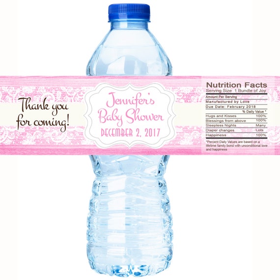 30 Pink Wood and White Lace Baby Shower Water Bottle Labels - Baby Shower Decor - Baby Shower Labels - Baby Shower Favor Il_570xn