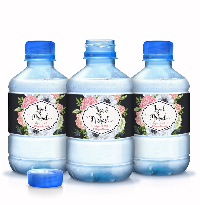 Wedding Water Labels Rose Floral Wedding Favors 30 Waterproof Bottle Labels Wedding Water Bottle Labels Custom Water Bottle Labels