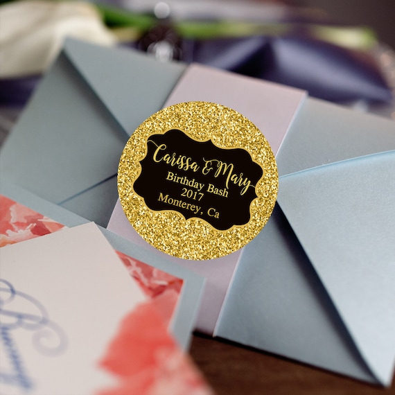 Birthday Favors Big Four Oh Faux Gold Glitter Favor Labels Gold Glitter Favor Labels Glossy Round Labels Gold Glitter Stickers