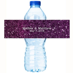 Personalized Purple Faux Glitter Waterproof Water Bottle Labels
