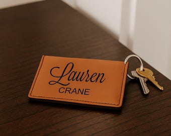 Personalized Custom Leatherette ID Keychain | Personalized Keychain | Monogram | Key Chain for Women | D Badge Holder | ID Wallet