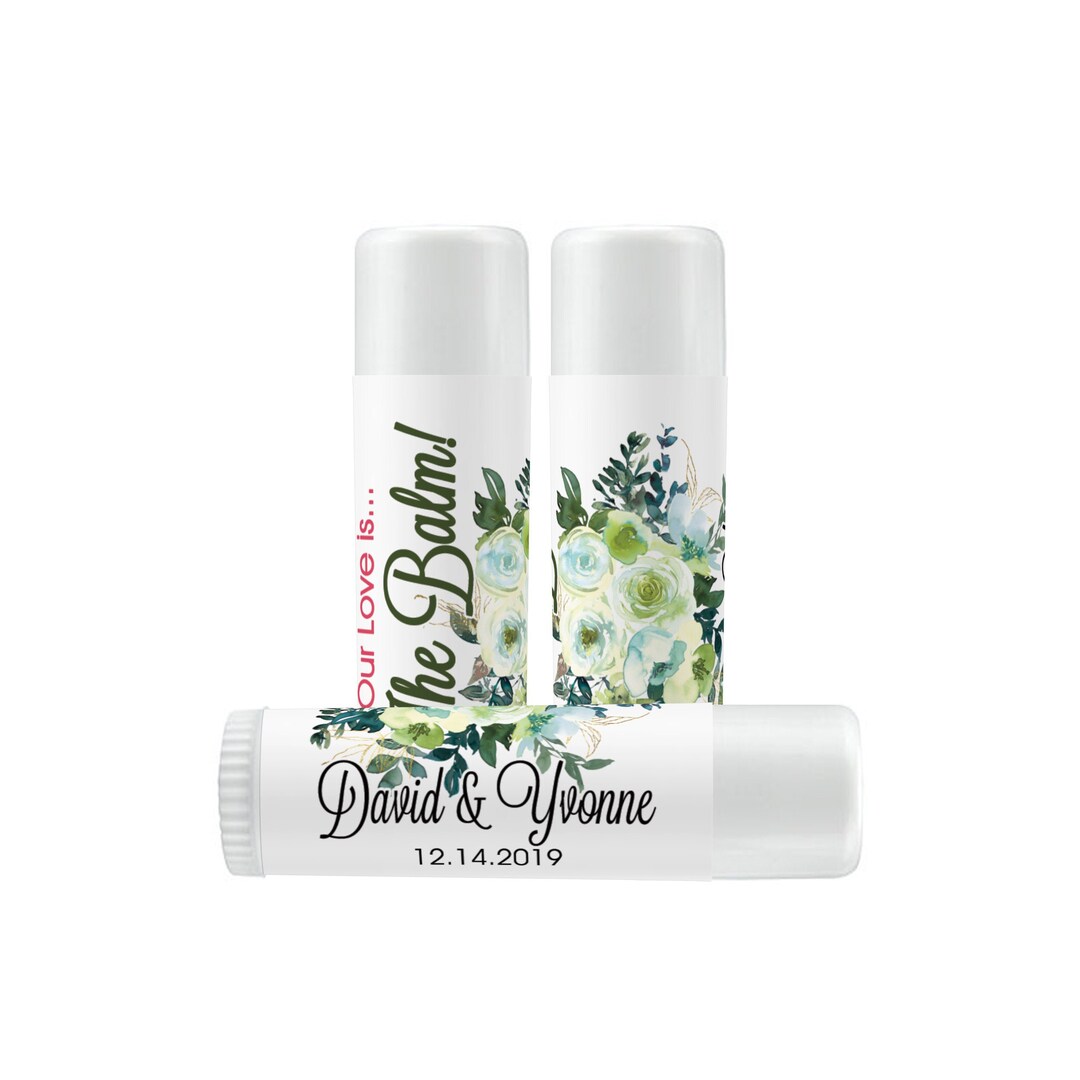 Personalized Chartreuse and Turquoise Lip Balm Labels for Bridal