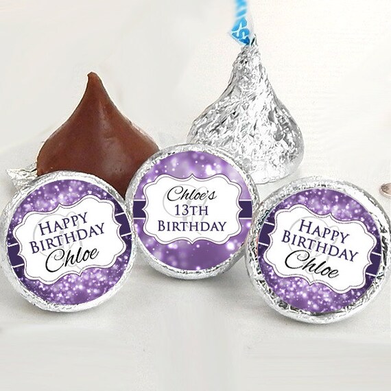 108 Birthday Hershey Kiss® Stickers - Birthday Hershey Kiss Stickers- Purple Birthday Kiss Labels - Hershey Kiss Seals - Candy Stickers Il_570xn