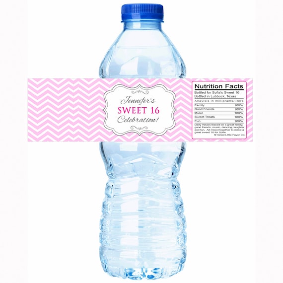 30 Personalized Custom Chevron Sweet 16 Waterproof Water Bottle Labels - Great for Birthdays, Sweet 16 Parties, Favors Il_570xn