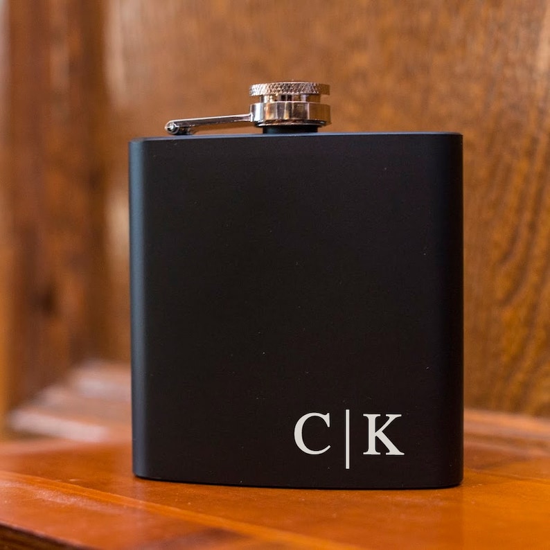 Personalized Engraved Flask, Personalized Black Flask, Groomsman Flask, Best Man Flask, Wedding Party Flask, Bridal Party Flask image 2