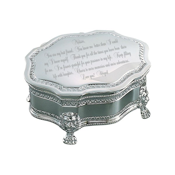 Personalized Large Victorian Keepsake Princess Jewelry Box - Engraved Jewelry Box - Silver Jewelry Box - Personalized Jewelry Box