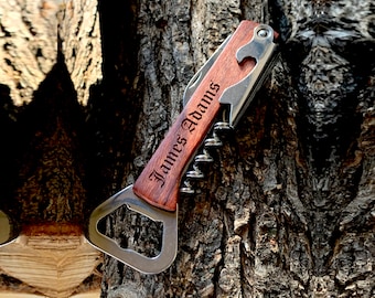 Personalized Rosewood Wine Bottle Opener: Engraved Groomsmen Gift