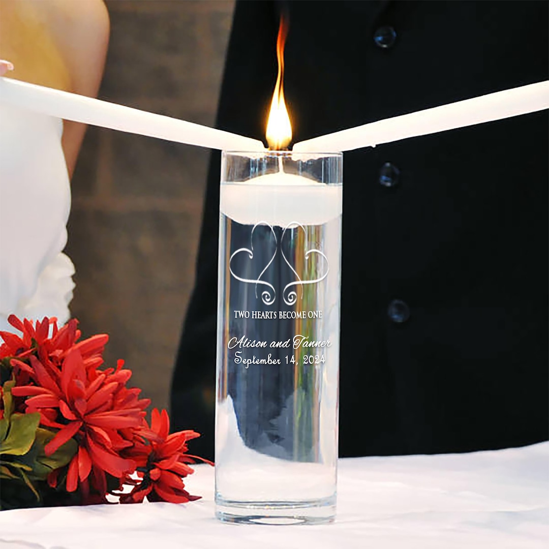 Personalized Floating Unity Candle - Whimsical Double Hearts Unity ...