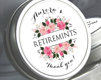 12 Retirement Mint Tins - RetireMints - Floral - Retirement Favors - Retirement Decor - Retirement Mints - Retired Mints - Ladies Retirement