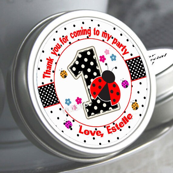12 Lady Bug 1st Birthday Candy Tins, Personalized Birthday Favors, Lady Bug Decor, 1st Birthday Ideas, ladybug stickers, ladybug favors Il_570xn