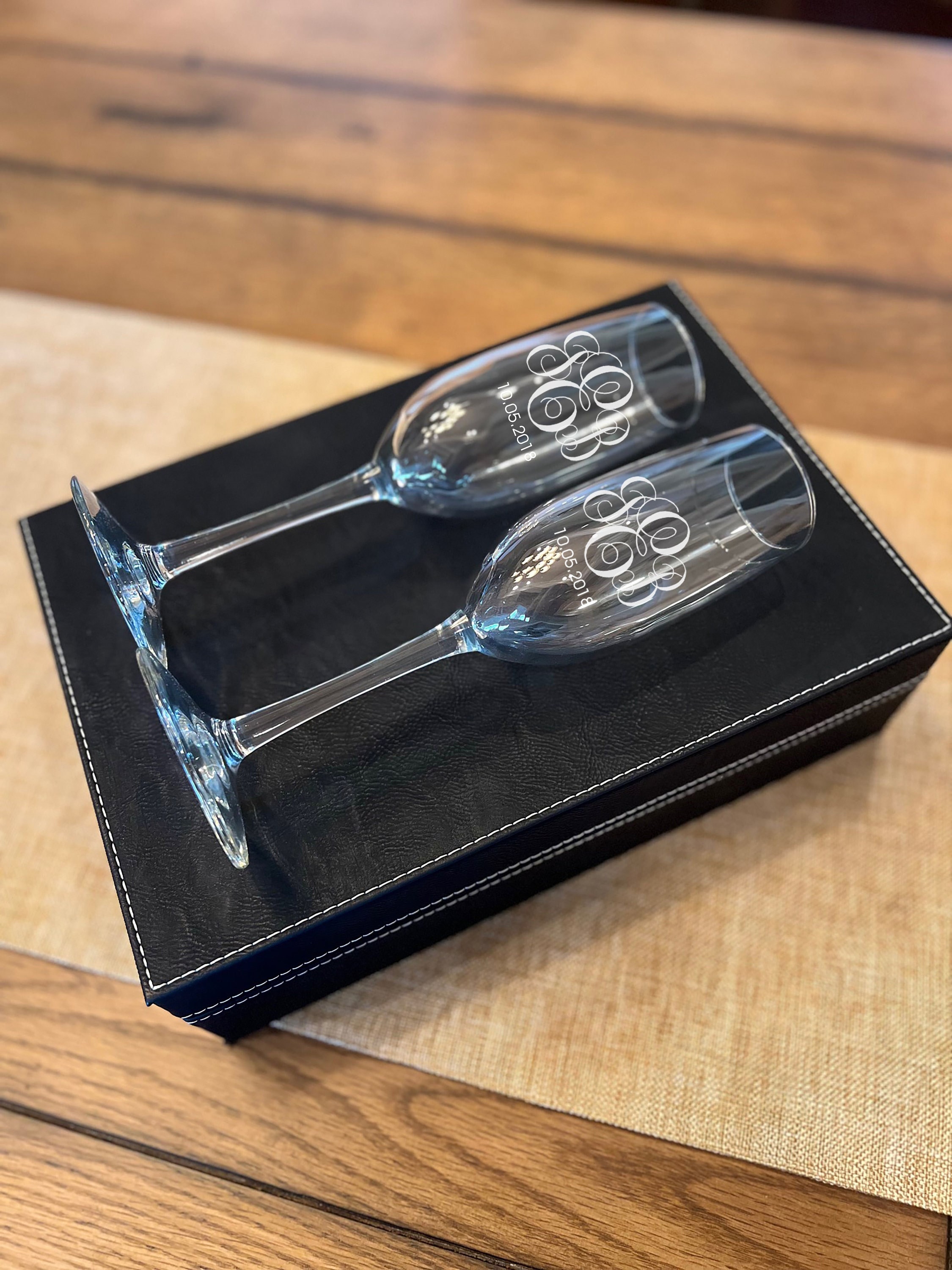 Engraved Wedding Flutes With Monogram