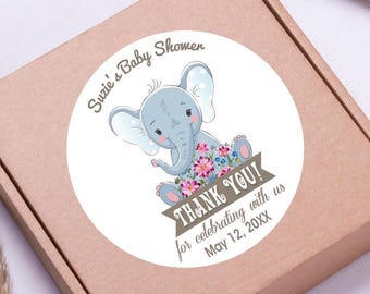 Personalized Baby Elephant Stickers - Baby Shower Favor Labels